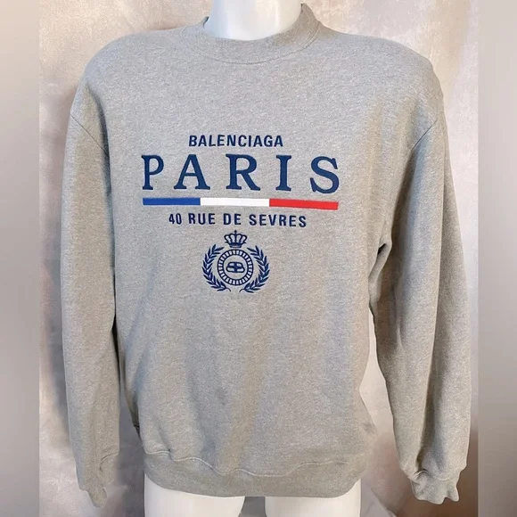 Balenciaga Gray Crewneck with Blue and Red Details - Picture 2 of 14